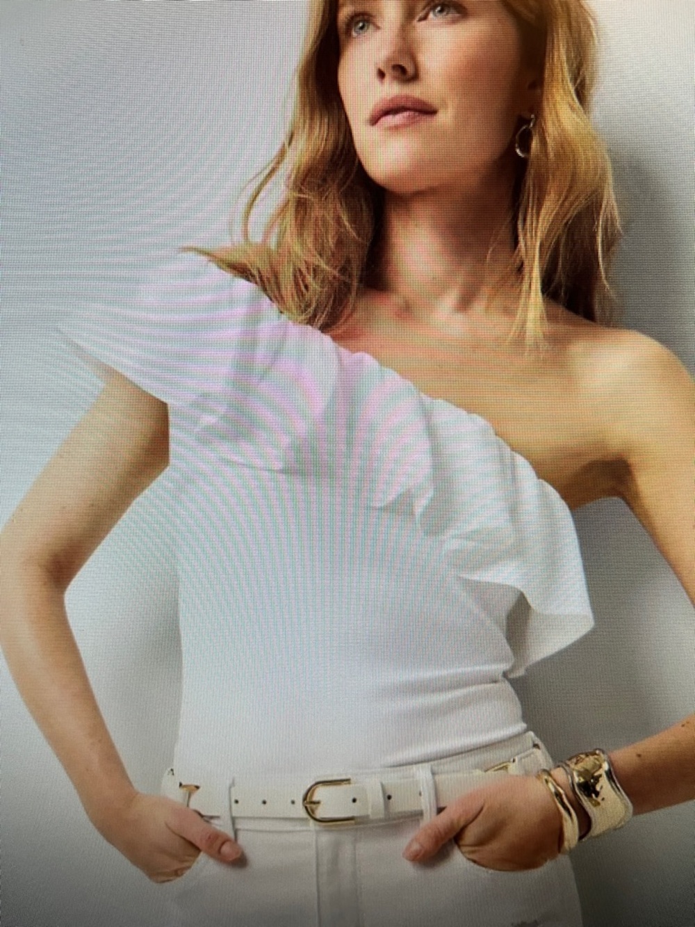 New! White House Black Market WHBM Poplin One Shoulder Top‎ White Ruffle